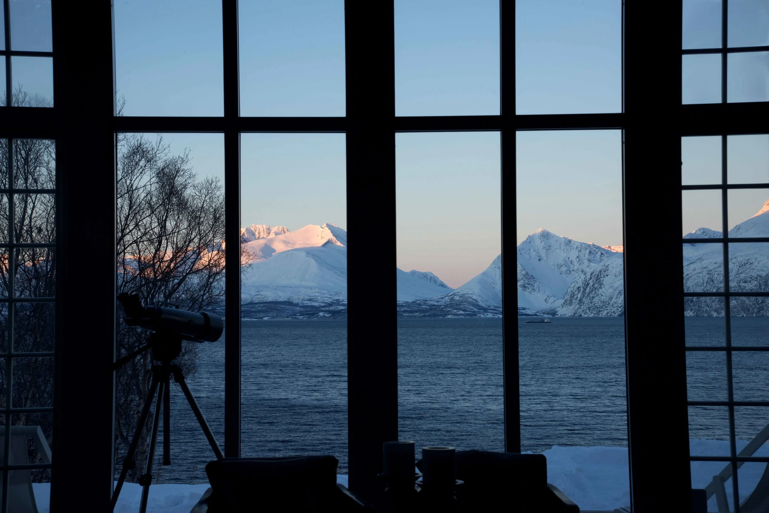 Sunrise on Lyngen fjords, Lyngen Lodge, Arctic Circle, Norway. Image©thingstodot.com