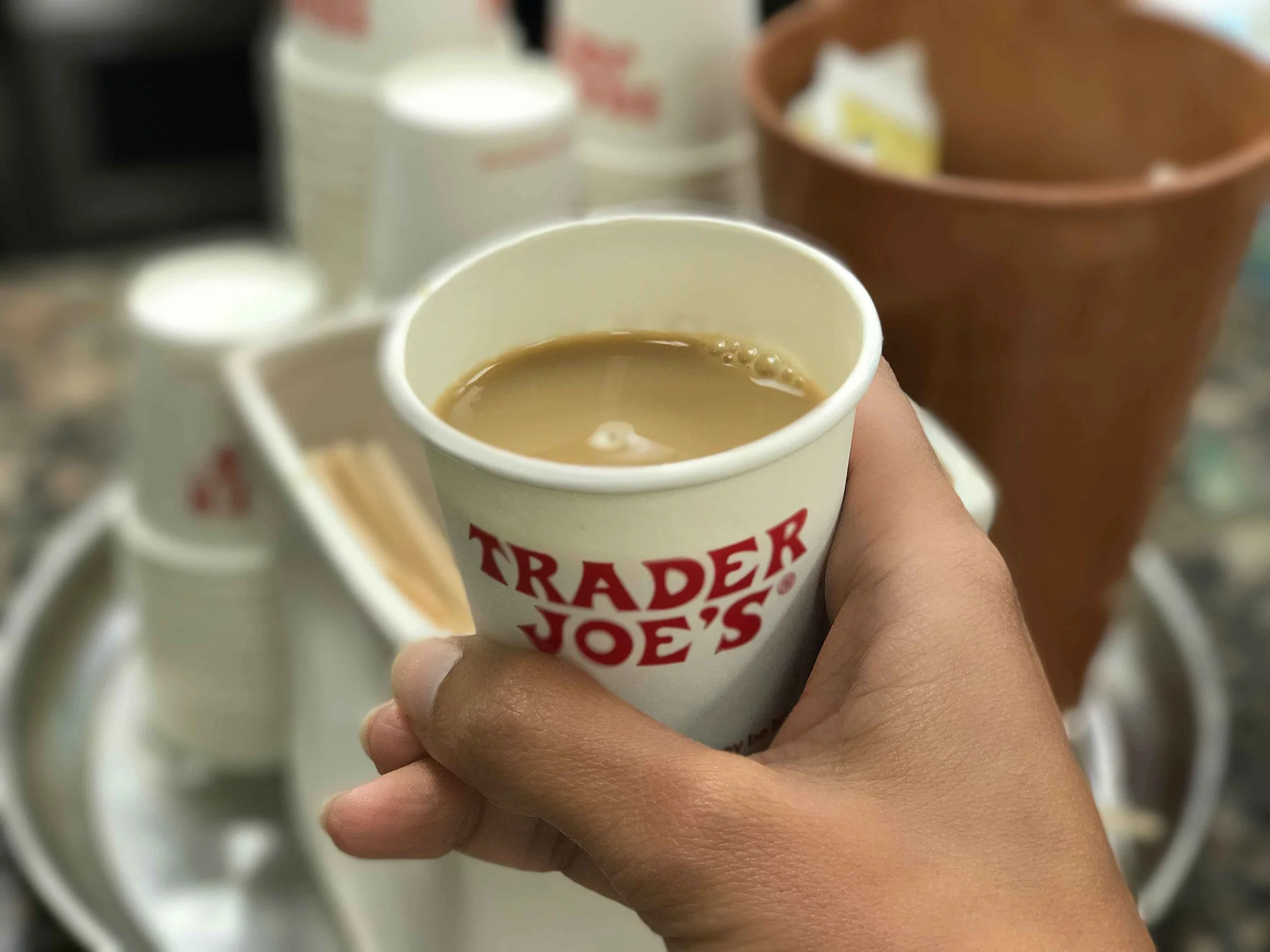 Trader Joe's grocery store, sampling coffee, Los Angeles. Image©thingstodot.com
