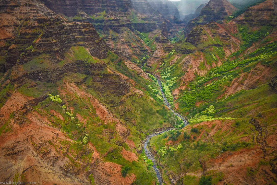 Waimea Canyon, Kauai, Hawaii, aerial view, Jack Harter Doors Off Helicopter Tour. Image©www.thingstodot.com