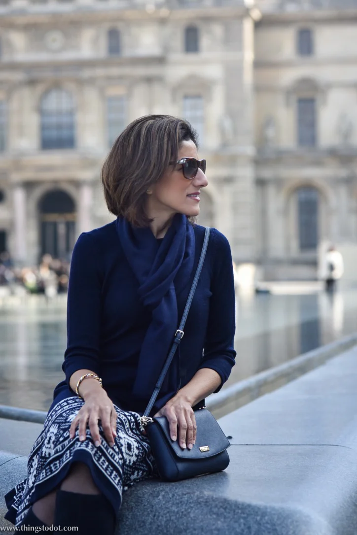 Ralph Lauren dress, Marks & Spencer boots, Kate Spade sling bag, Le Louvre, Paris. Photo: Nina Shaw. Image©www.thingstodot.com