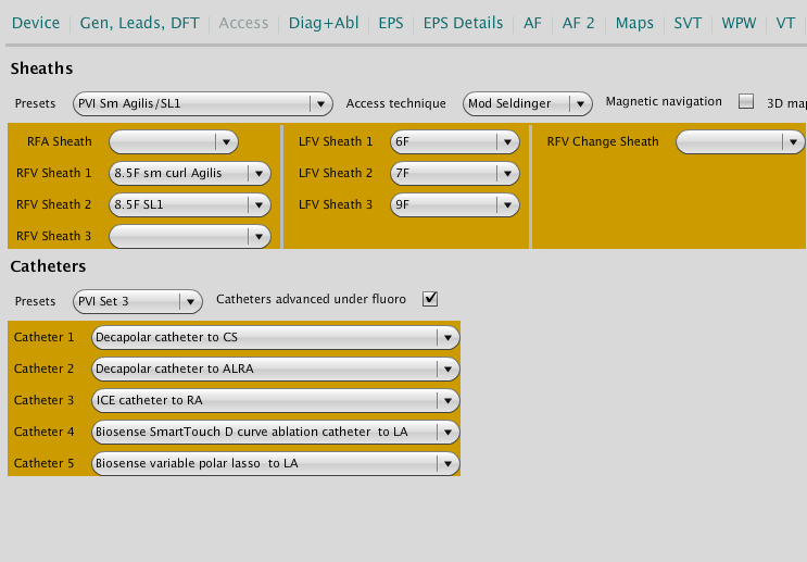 Sheath/Catheter Presets