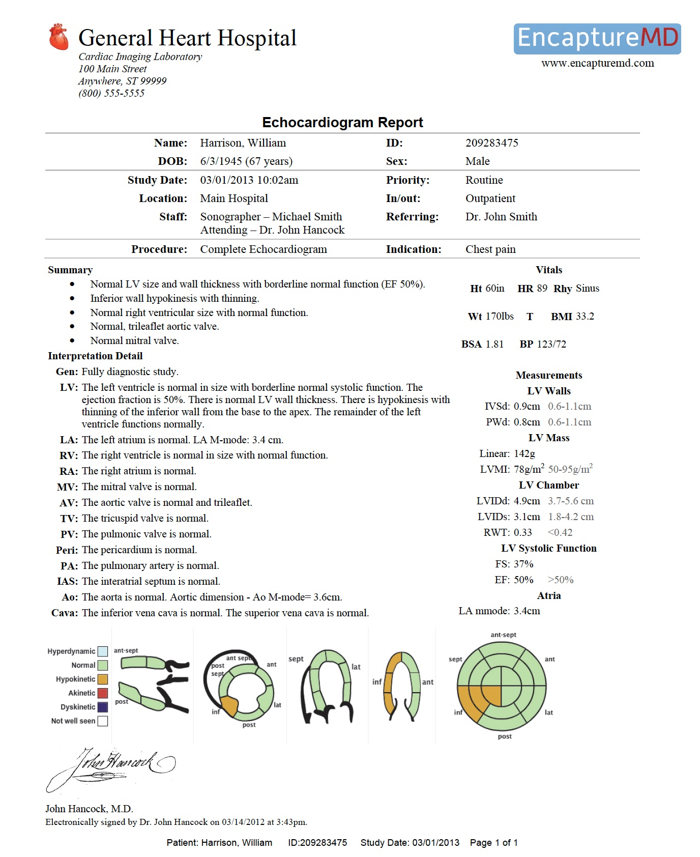  Final echo reports can be printed, faxed or sent to EMR as PDF or text. 