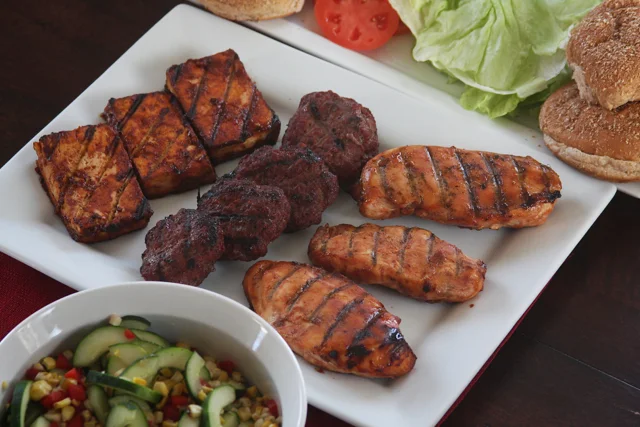 BBQ Burgers, Chicken, Tofu