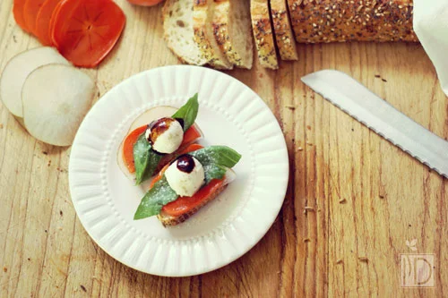 Persimmon Pear Caprese Toast via Joy the Baker
