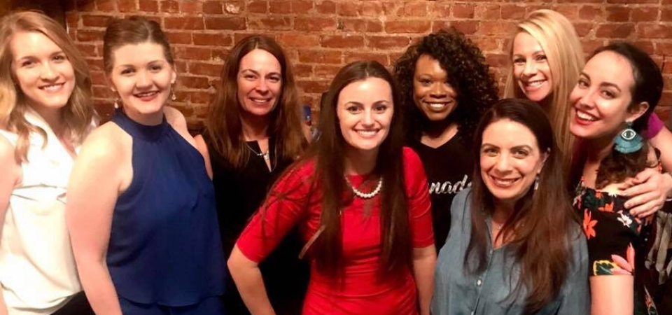 Julia Johnson, Katy Stevick, Krista Simpson, Jaime Chapman, Marla Bautista, Kimberly Bacso, Chaunté Hall, and Evie King at the Military Influencer Conference in D.C.