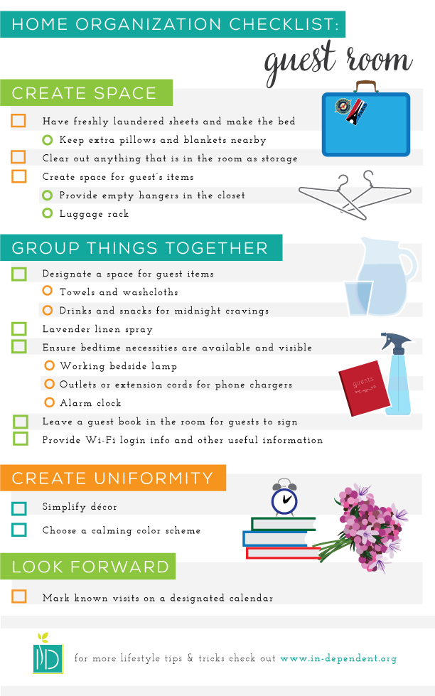 Home Organization Checklist Guest Room InDependent