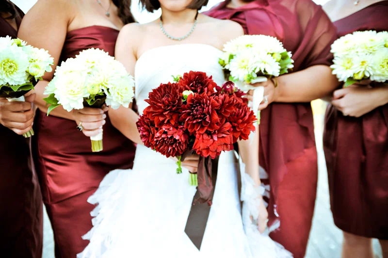 Detail of Bride and Bridesmaids holding bouquets in Oakland, CA