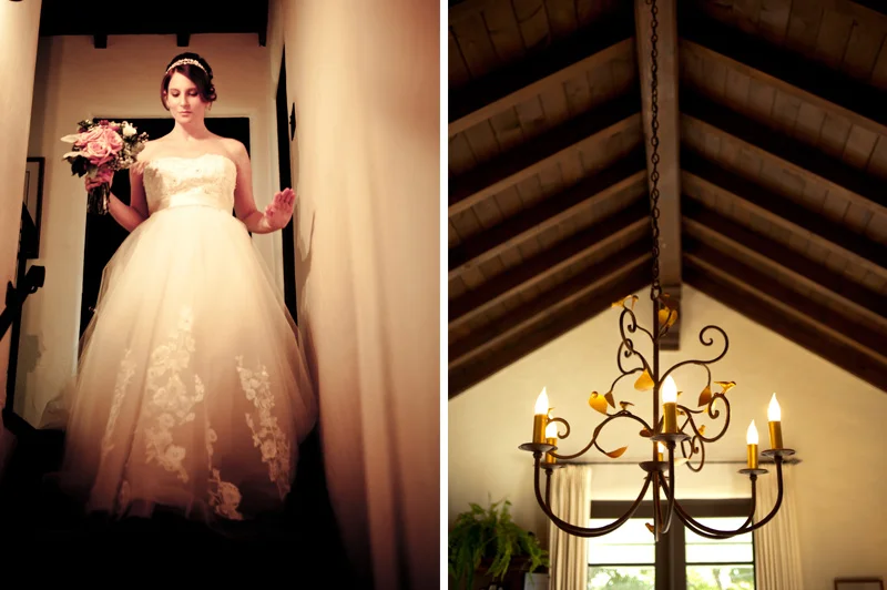 Bride coming downstairs for ceremony in Berkeley, CA home.