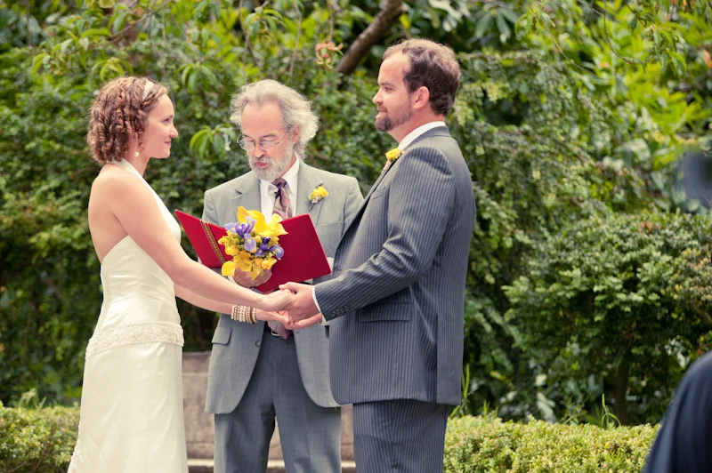 Bride and Groom during ceremony at Shakespeare Garden