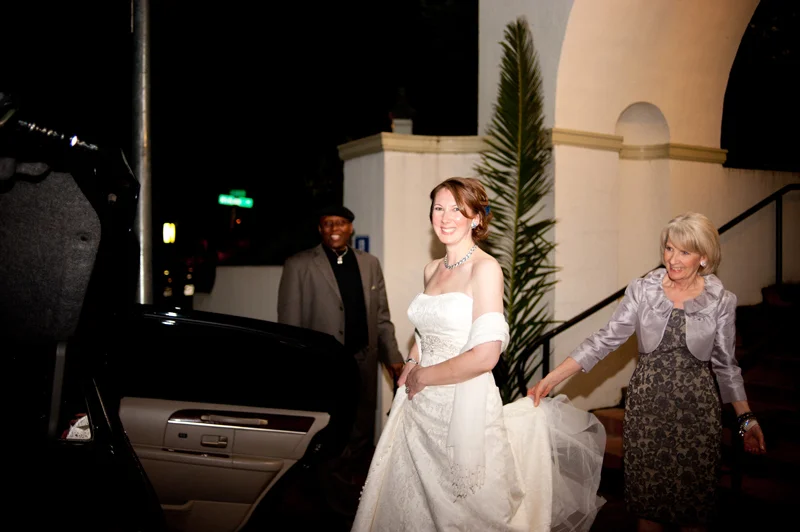 Bride leaving reception in Piedmont, CA