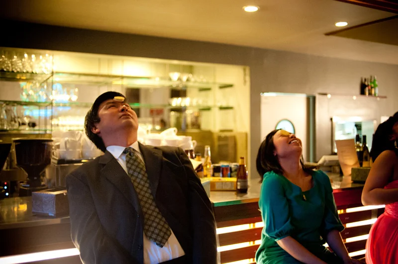 Wedding guests playing game