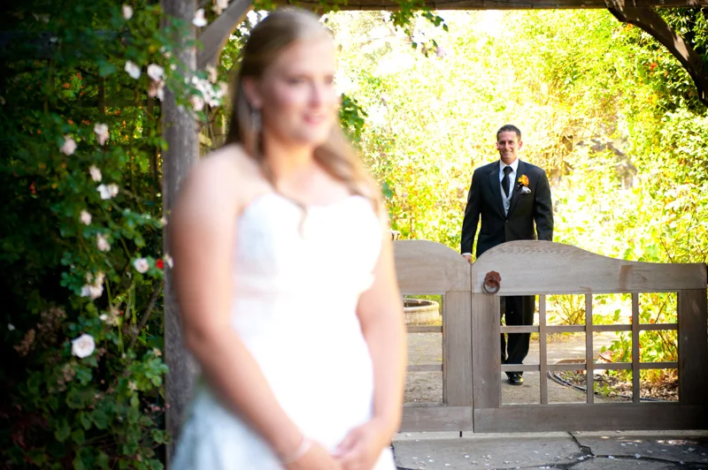 Groom approaching Bride for first look