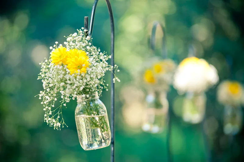 Hanging mason jar with flowers