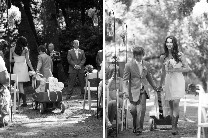 Infant flower girl and ringbearer in wagon