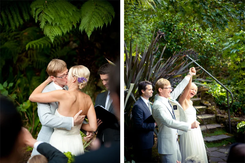 Bride and Groom kiss after ceremony at Lake Temescal wedding