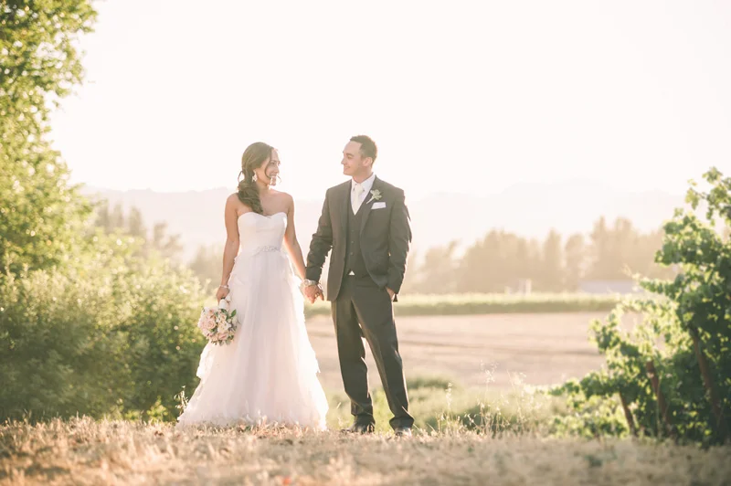 Bride and Groom couple portraits in evening light at Vine Hill House