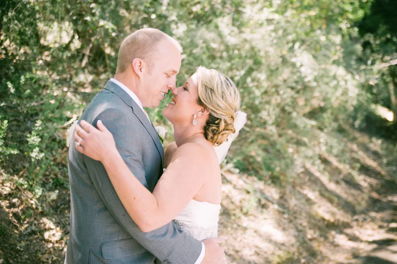 First look of bride and groom in Woodside, CA