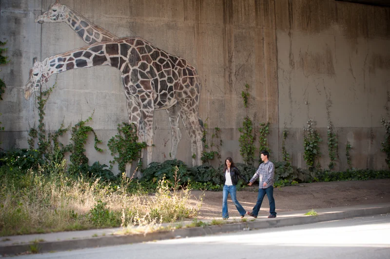 Bay Area engagement photos with Oakland giraffe murals