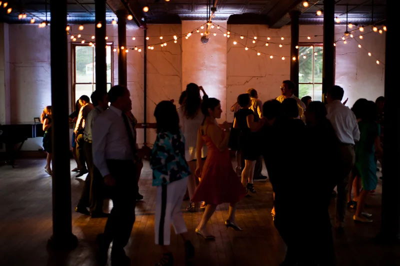 People dancing at wedding reception at Headlands Center for the Arts