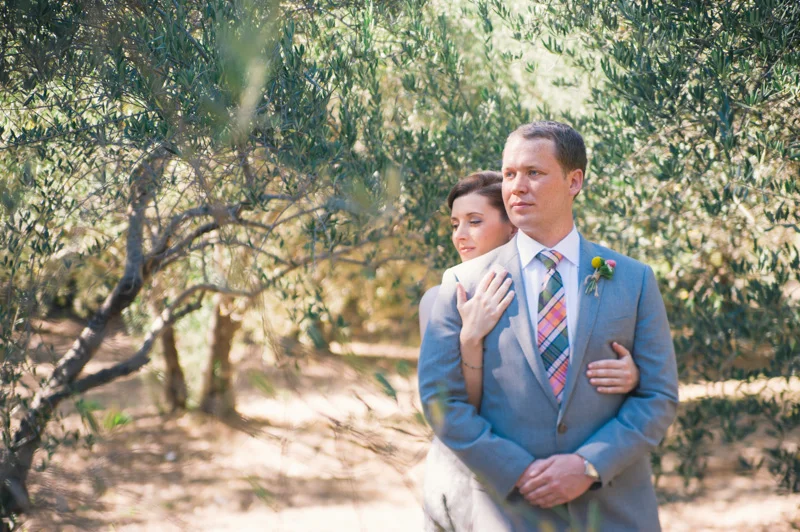 Portrait of bride and groom in Olive grove