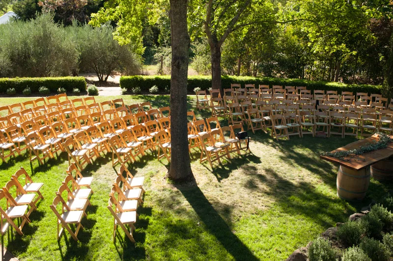 Overview of ceremony site at Napa house wedding