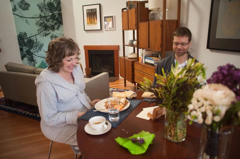Couple eating breakfast before City Hall Wedding in San Francisco