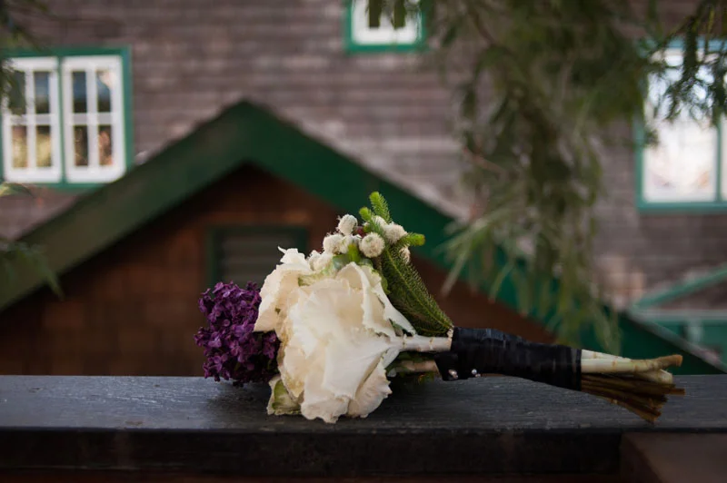 Detail of wedding bouquet at Berkeley home