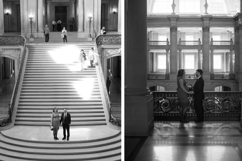 Bride and Groom on the stairs at San Francisco City Hall
