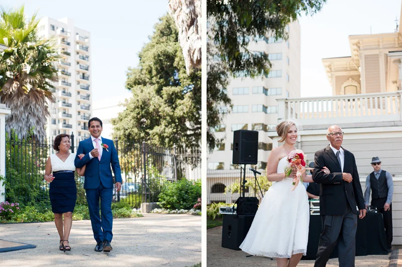 Bride coming down aisle at Lake Merritt wedding