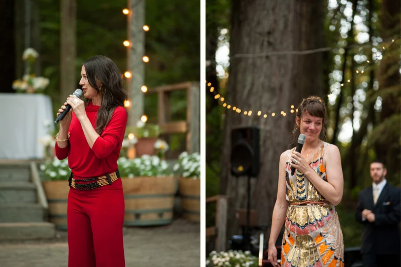 Sisters of bride giving toasts at wedding reception in Santa Rosa