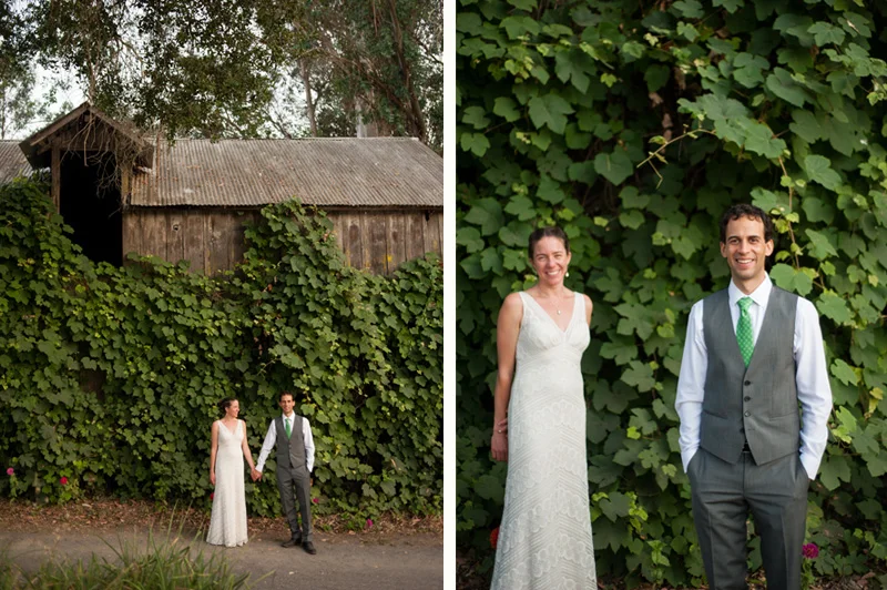 Bride and Groom in front of rustic barn at Griffith Woods in Santa Rosa