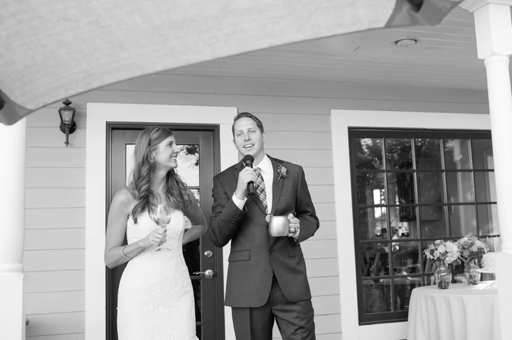 Bride and groom greeting the guests