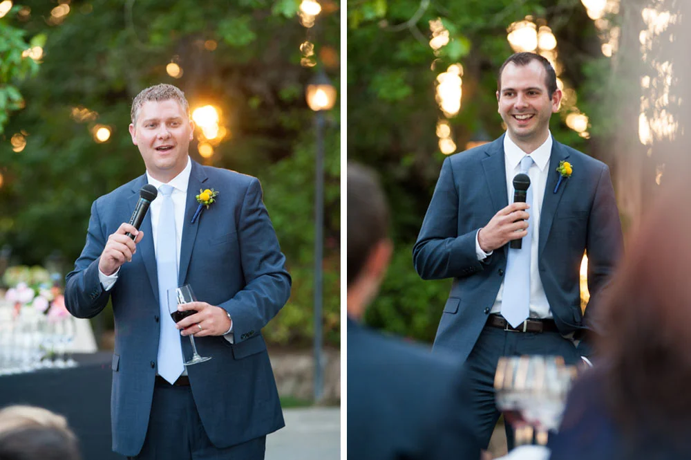 Groomsmen during wedding toast at the Vine Hill House