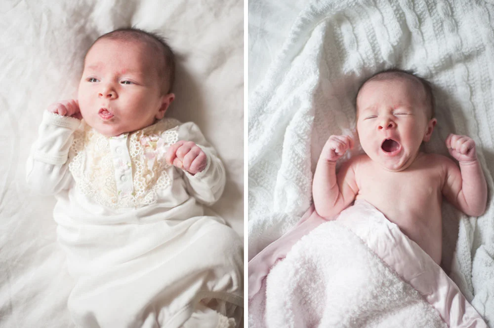 Newborn baby yawning during photo session