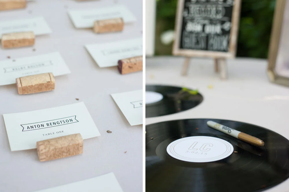 Seating name placements and vinyl LP guestbook