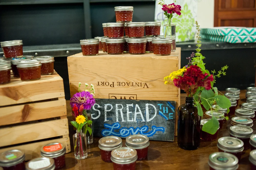 Homemade jam as wedding favor