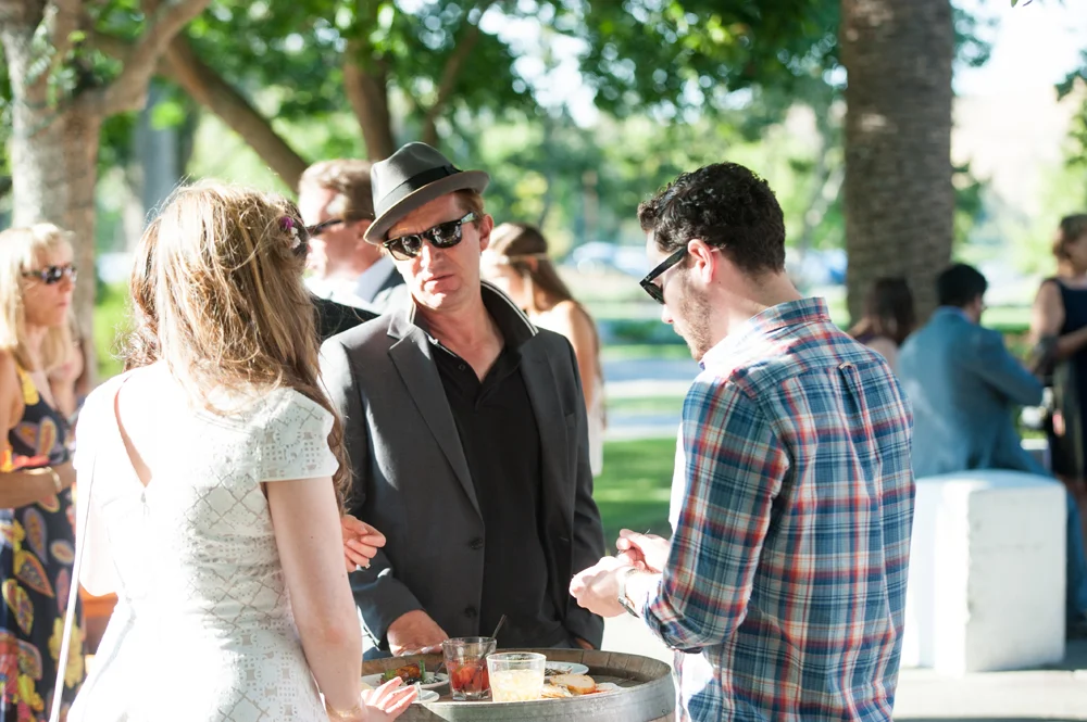 Wedding guests during cocktail hour at Wente Vineyards