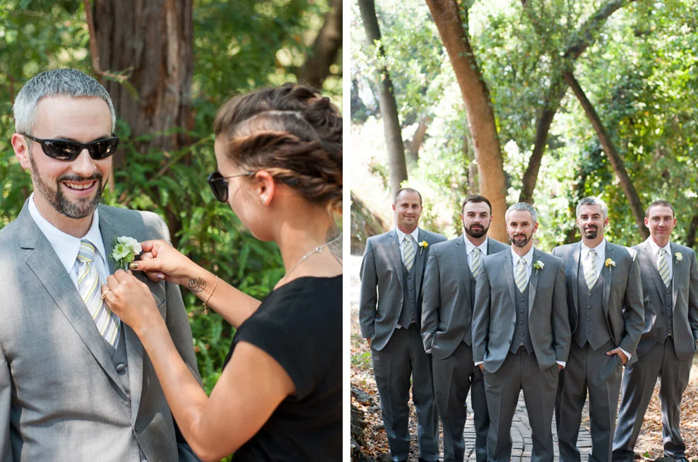Groom getting his boutonnière applied