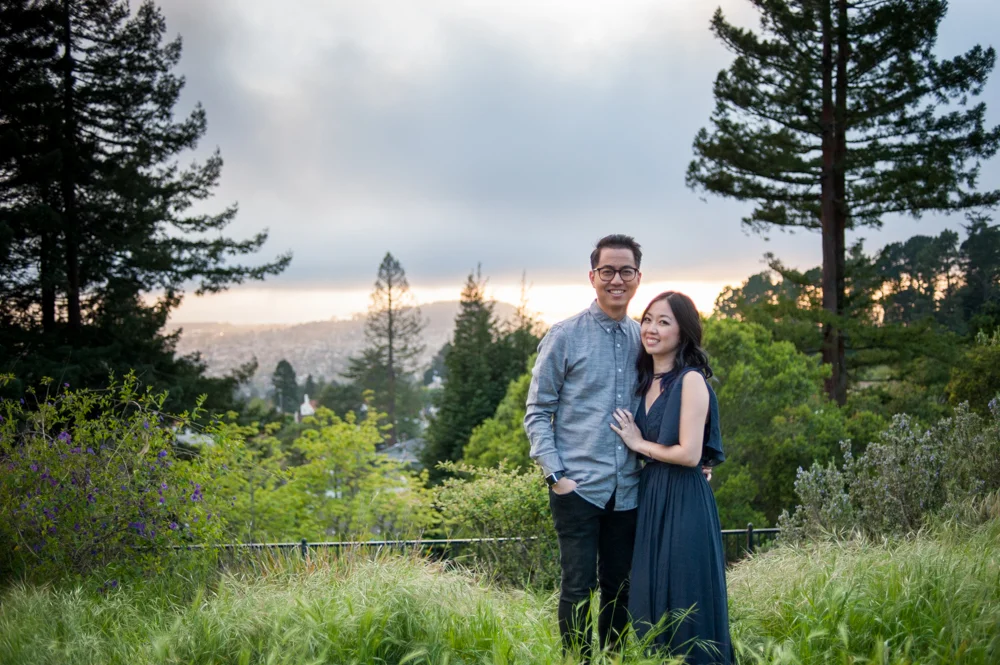 Portrait of engaged couple looking out over the Bay Area