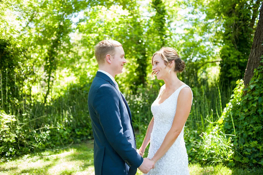 Happy bride and groom before wedding at Dawn Ranch
