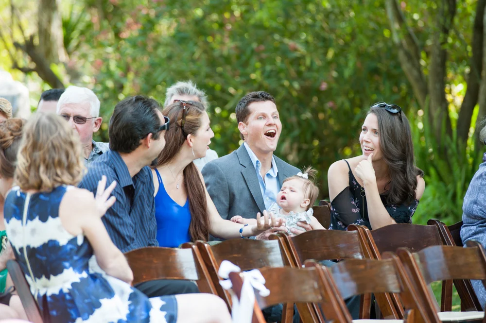 Candid of wedding guests before ceremony at Rancho Soquel