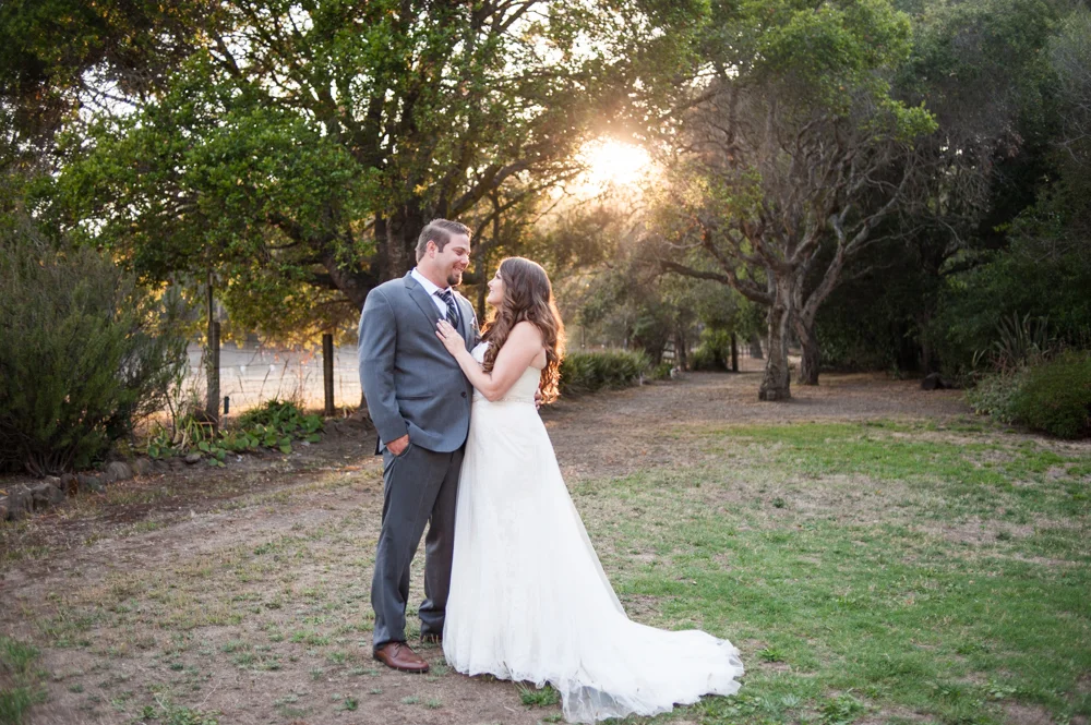 Bride and groom portrait at sunset at Rancho Soquel