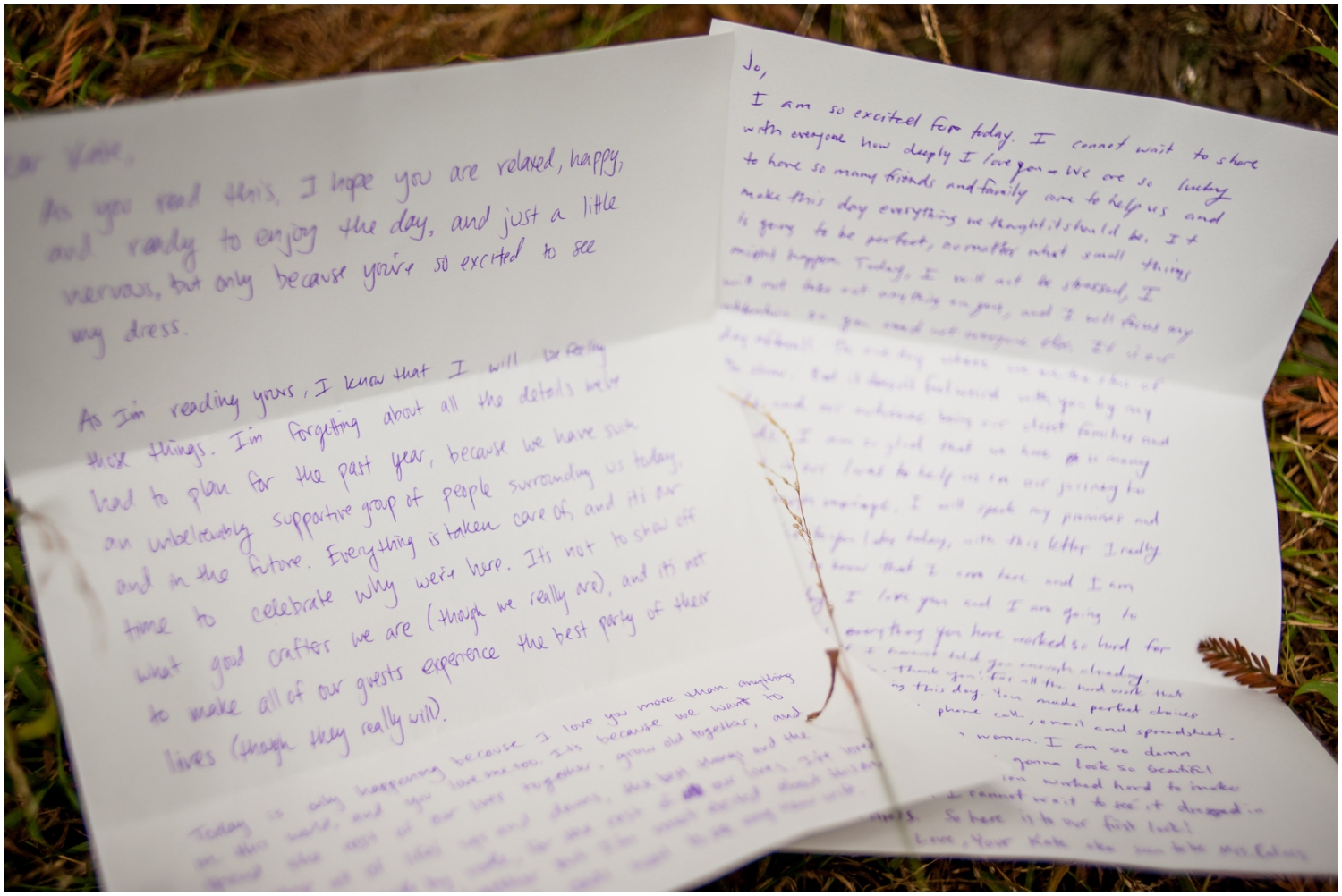 Detail photo of wedding couple's handwritten notes