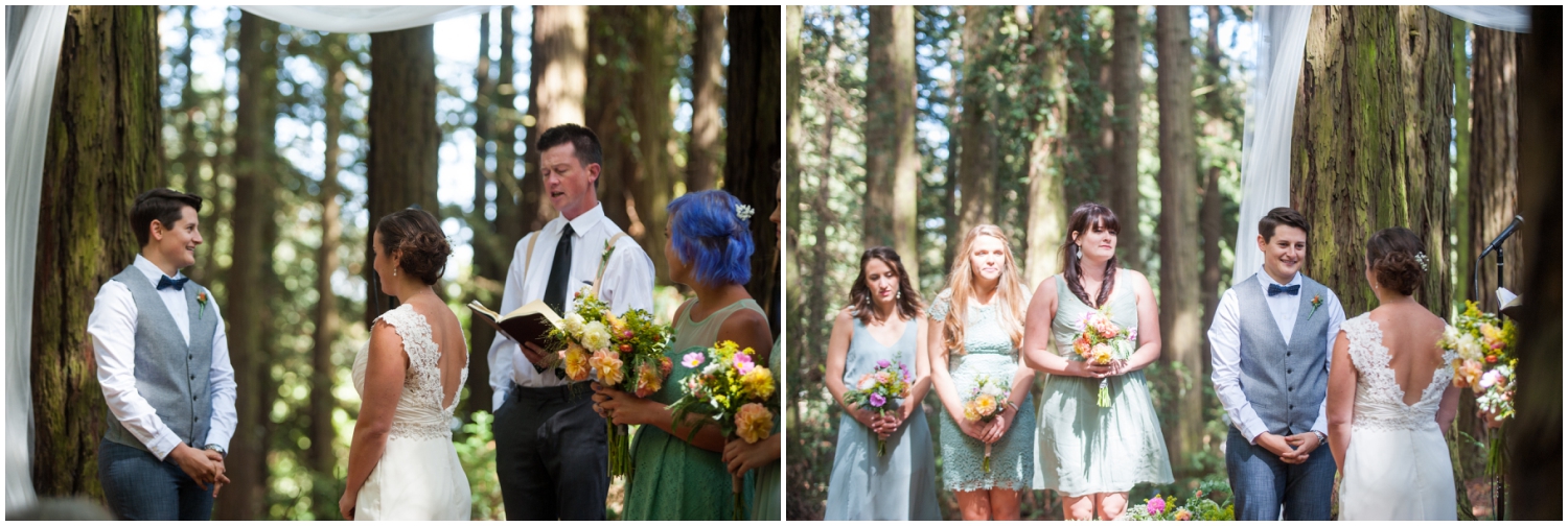 Couple surrounded by close friends and family during wedding at Roberts Recreation Area