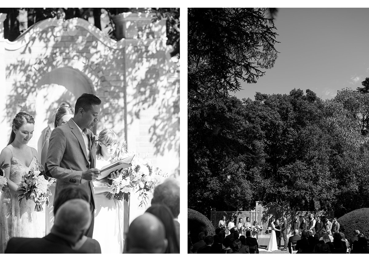 Black and white photos of wedding ceremony
