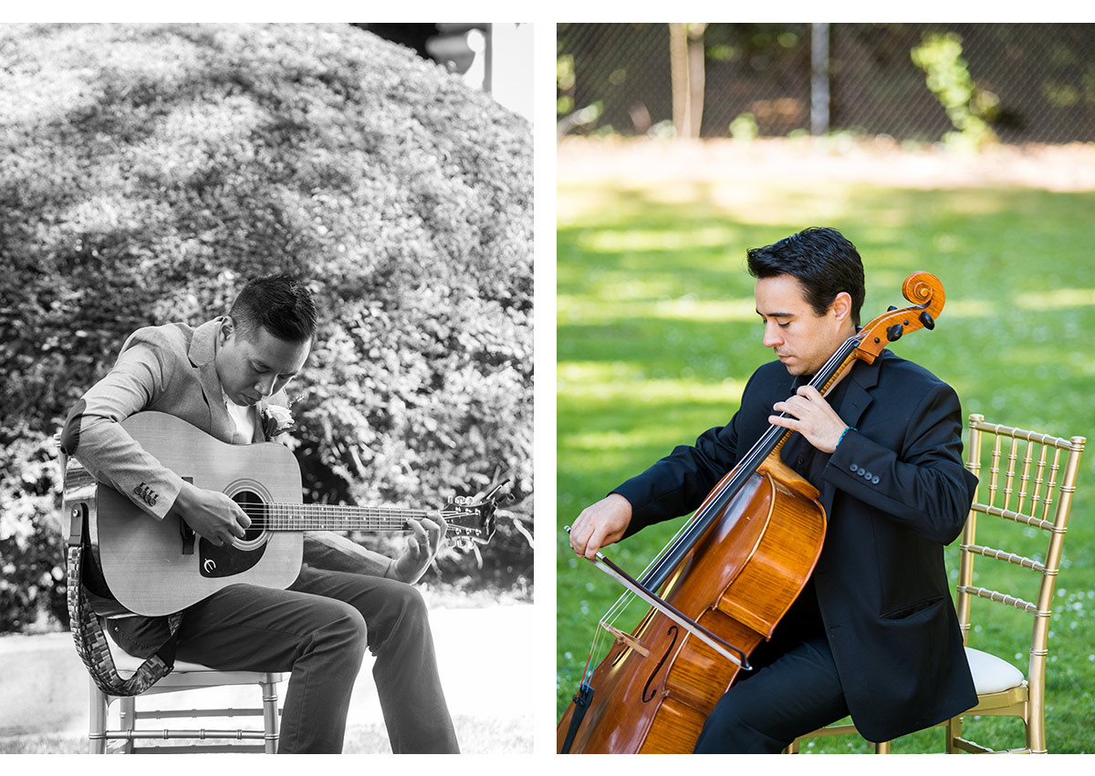 Side by side photos of wedding musicians