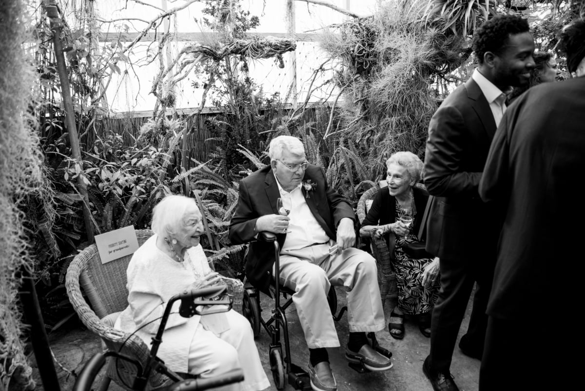 Grandparents during wedding reception at Shelldance Orchid Gardens