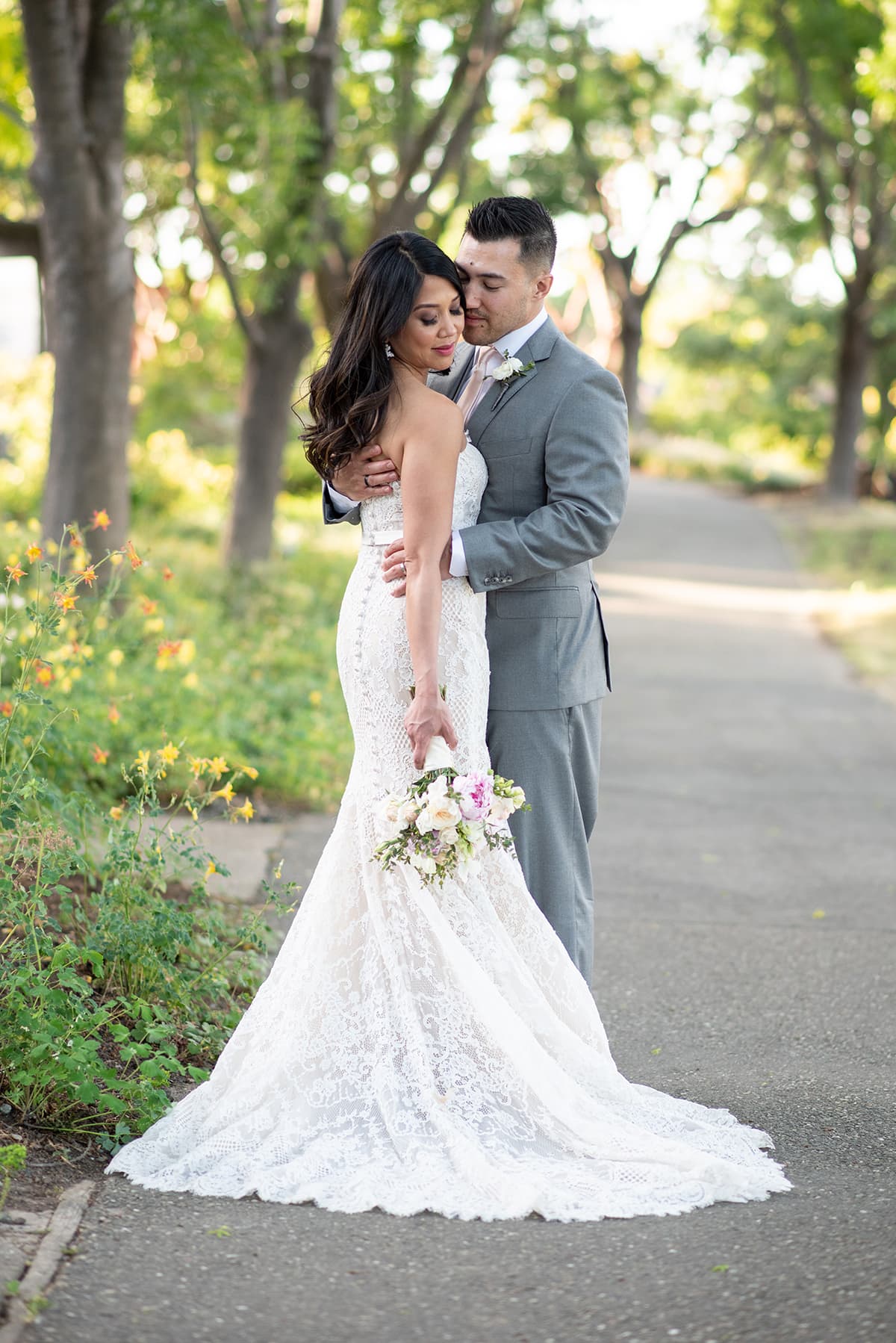 Bridal portrait on path at Heather Farm wedding