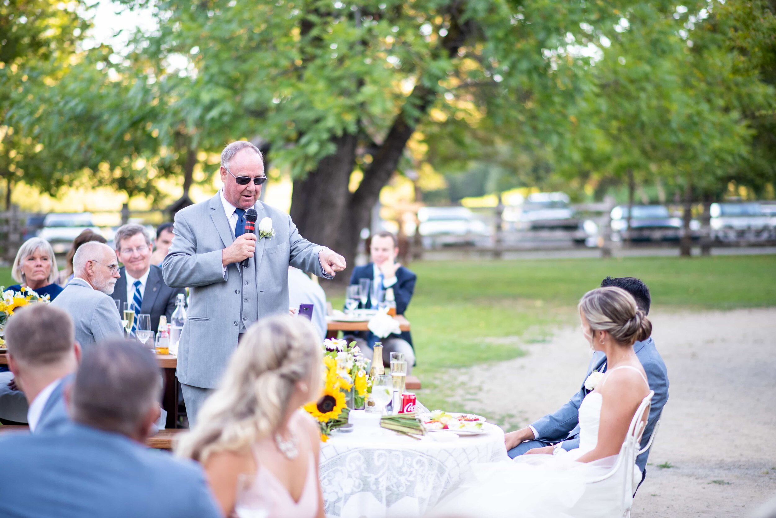 Father of bride giving toast during wedding reception