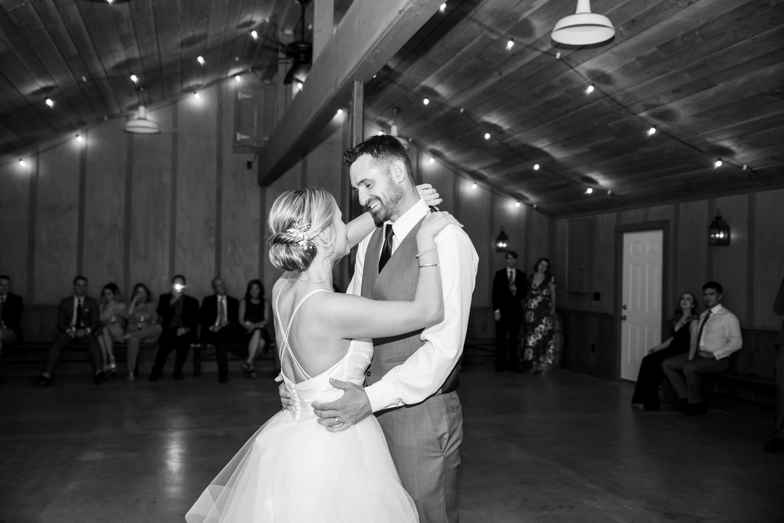 Bride and Groom first dance in barn at Radonich Ranch